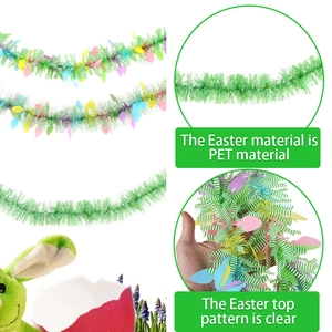 Detail of PET Easter tinsel garland with colorful egg cutout accents for party decoration