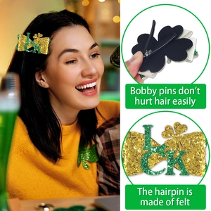Barrettes à cheveux trèfle vert Saint-Patrick avec paillettes et feutre doux