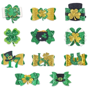 Barrettes à Cheveux Trèfle de la Saint-Patrick Vert Paillettes Nœud Papillon Mini Chapeau Fer à Cheval Lucky Irlandais Festival Accessoires pour Femmes Enfants
