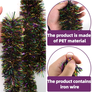 2m carnival tinsel garland in purple gold green PET material with wire for party decor