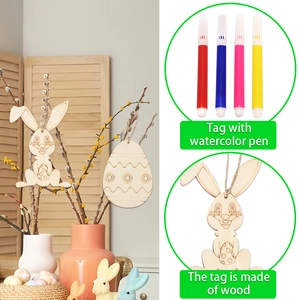 Easter DIY wooden rabbit ornaments set with watercolor pens for personalized kids crafts