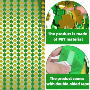 Dettaglio della tenda a frange con trifoglio per San Patrizio con texture PET e adesivo