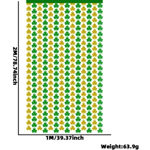 Dettagli dimensionali della tenda a frange con trifoglio verde e oro per San Patrizio