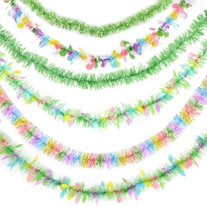 Colorful Easter tinsel garlands with circular sequins for festive party scene decoration