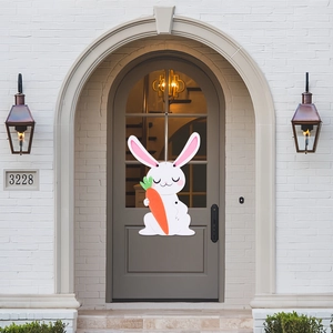 Décoration de porte lapin de Pâques avec carotte orange et corde pour décoration festive