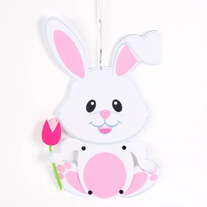 Décoration de porte lapin de Pâques avec articulations mobiles et tulipe rose DIY