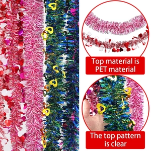 Sparkly 2m PET heart pattern tinsel garland for Valentine wedding party decoration
