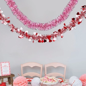2M Valentine heart tinsel garland set for festive ceiling and wall wedding decoration
