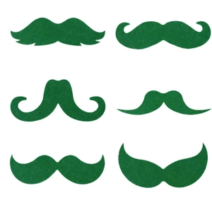 6-pack green St. Patrick's Day mustache props in various styles for party costume fun