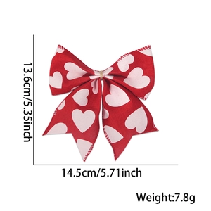 Rote Schleife aus Leinenimitat mit Herzprint für Valentinstag, 14,5 x 13,6 cm groß