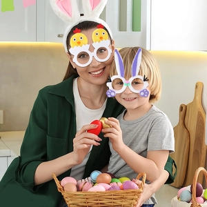 Set festa di Pasqua con occhiali pulcino e coniglio e cerchietti con orecchie bianche