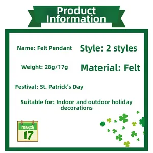 Detailed specifications for St. Patrick's Day felt pendants with weight and material info