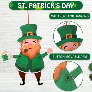Detail of St. Patrick's Day leprechaun ornament with movable arms and hanging rope