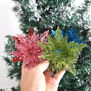 Plastic Glitter Hollow Christmas Flower Poinsettia Christmas Tree Hanging Decoration Sparkling Floral Ornament For Party