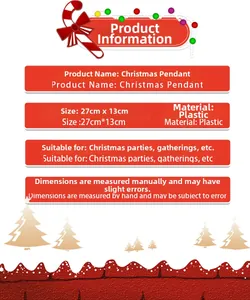 Detail specifications of a 27x13cm plastic Christmas candy cane pendant ornament