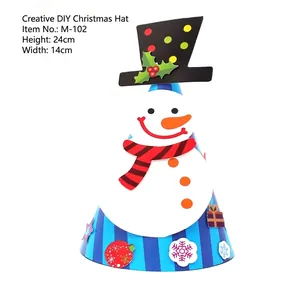 Detail view of DIY snowman paper Christmas hat showing dimensions 24cm height and 14cm width