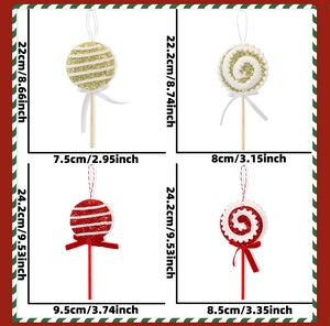 Tabella delle misure per decorazioni per alberi di Natale a forma di lecca-lecca glitter
