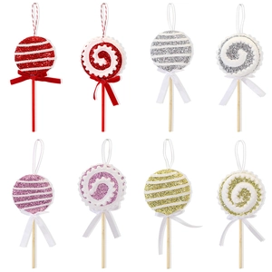Set di 8 ornamenti natalizi a forma di lecca-lecca glitterati in rosso, oro e argento