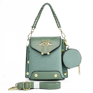 Sage green crocodile pattern handbag with swan metal buckle and mini coin purse