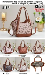 Detail view of printed tote bag showing interior lining and six color options