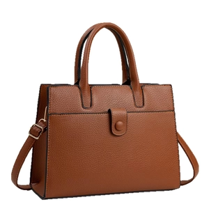 Brown lychee texture large capacity handbag with adjustable shoulder strap and top handle