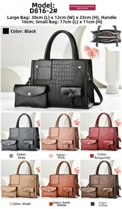 Detail view of large crocodile pattern handbags in seven colors with internal structure