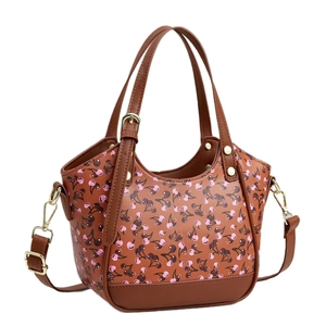 Sac fourre-tout à motif cerise avec poignées brunes et bandoulière réglable