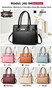 Detailed view of large capacity litchi pattern handbags in seven colors with dimensions