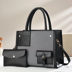 Women Handbag Tote And Pouch Color Block PU Leather Canvas Contrast Large Capacity Urban Simple Fashion Shoulder Bag