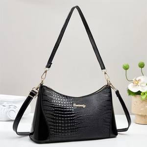 Damen Achseltasche Glänzend PU Leder Krokodilmuster Einzelschultertasche Elegante Nischen Design Handtasche Mit Goldener Hardware