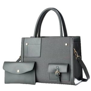 Deep grey contrast tote bag set with small wallet and adjustable shoulder strap
