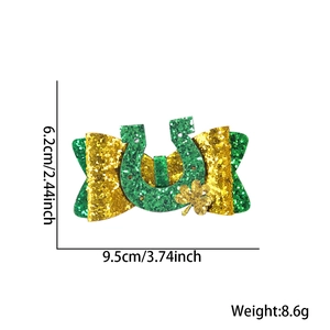 Fiocco per capelli con paillettes verdi e oro per San Patrizio con motivo a trifoglio