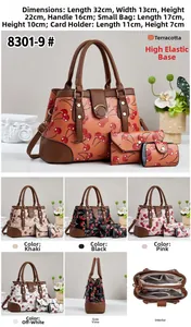 Ensemble de trois sacs à main avec motif cerise, dimensions et cinq coloris inclus