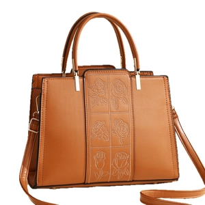 Sac à main marron pour femme avec broderie de roses vintage et bandoulière amovible