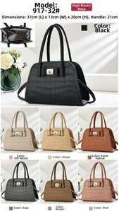 Detail view of large capacity tote bag with crocodile texture and bow decoration details