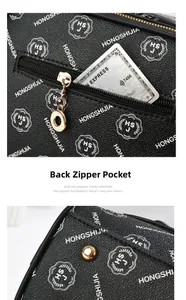 Detail der hinteren Reißverschlusstasche und Goldbeschläge dieser eleganten schwarzen Tasche