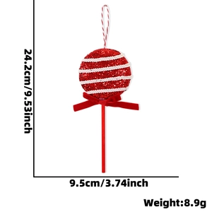 Ornement sucette de Noël rouge pailletée avec nœud, décoration de sapin de 24,2 cm