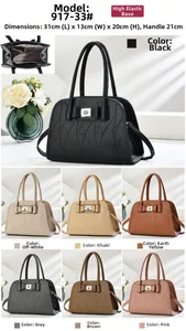 Litchi texture leather handbag detail with dimensions 31x13x20cm and color variations