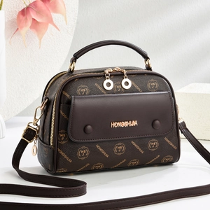 Damen Retro PU Leder Handtasche Monogramm Buchstaben Druck Quadratische Umhängetasche Doppelreißverschluss Mehrere Fächer Schultertasche Mit Verstellbarem Riemen Mode Büro Alltagstasche