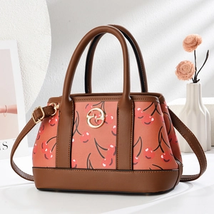 Retro Cherry Print PU Leather Tote Bag For Women Large Capacity Handbag With Adjustable Shoulder Strap Crossbody Bag
