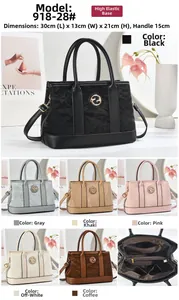 Detail view of large tote bags in six colors with interior layout and size specifications