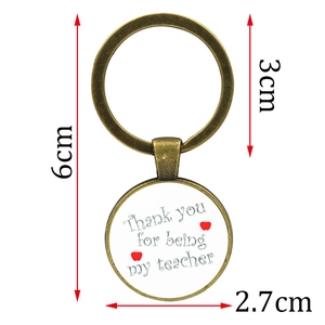 Antique bronze teacher appreciation keychain with Thank You message and red apple charm
