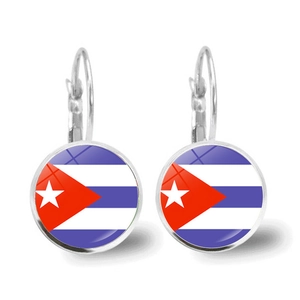 National Flag Glass Cabochon Leverback Drop Earrings Vintage Alloy Jewelry Retro Accessories For Women Girls