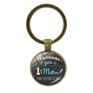 Vintage Bronze Metal Teacher Appreciation Keychain Thank You Gift Glass Cabochon World Teacher's Day Key Ring For School
