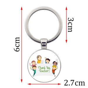 Silver teacher appreciation keychain with Thank You Teacher pendant and size dimensions