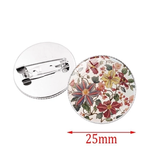 Mandala flower brooch with vintage glass dome and metal pin backing, 25mm diameter