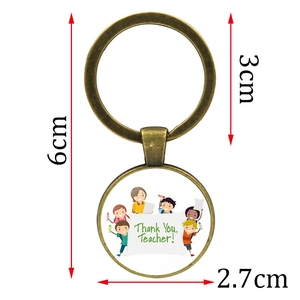 Porte-clés vintage en bronze avec pendentif 'Thank You Teacher' et mesures de taille
