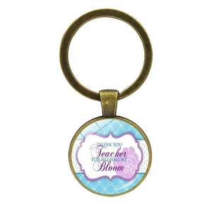 Porte-clés enseignant vintage en bronze avec motif floral et message de remerciement