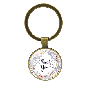 Porte-clés vintage en bronze avec cabochon en verre floral Thank You pour profs
