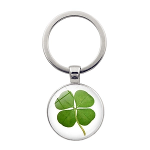 Porte-clés Trèfle à Quatre Feuilles en Métal de la Chance Pendentif en Verre et Alliage de Zinc Cadeau Bijoux Vintage